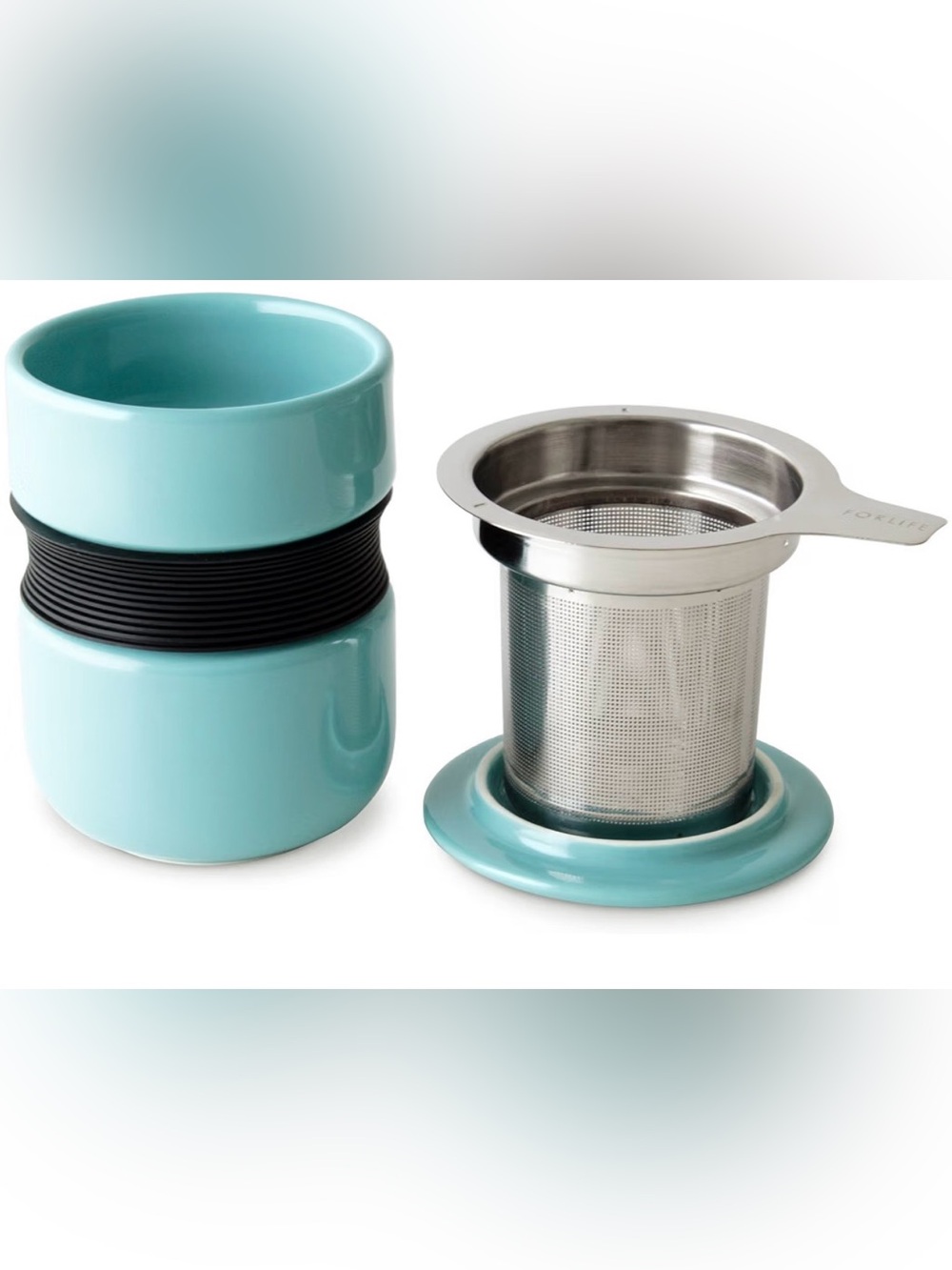 Ceramic Tea Infuser Mug Set in Aqua Blue - Portable Tea Brewing Cup 12oz